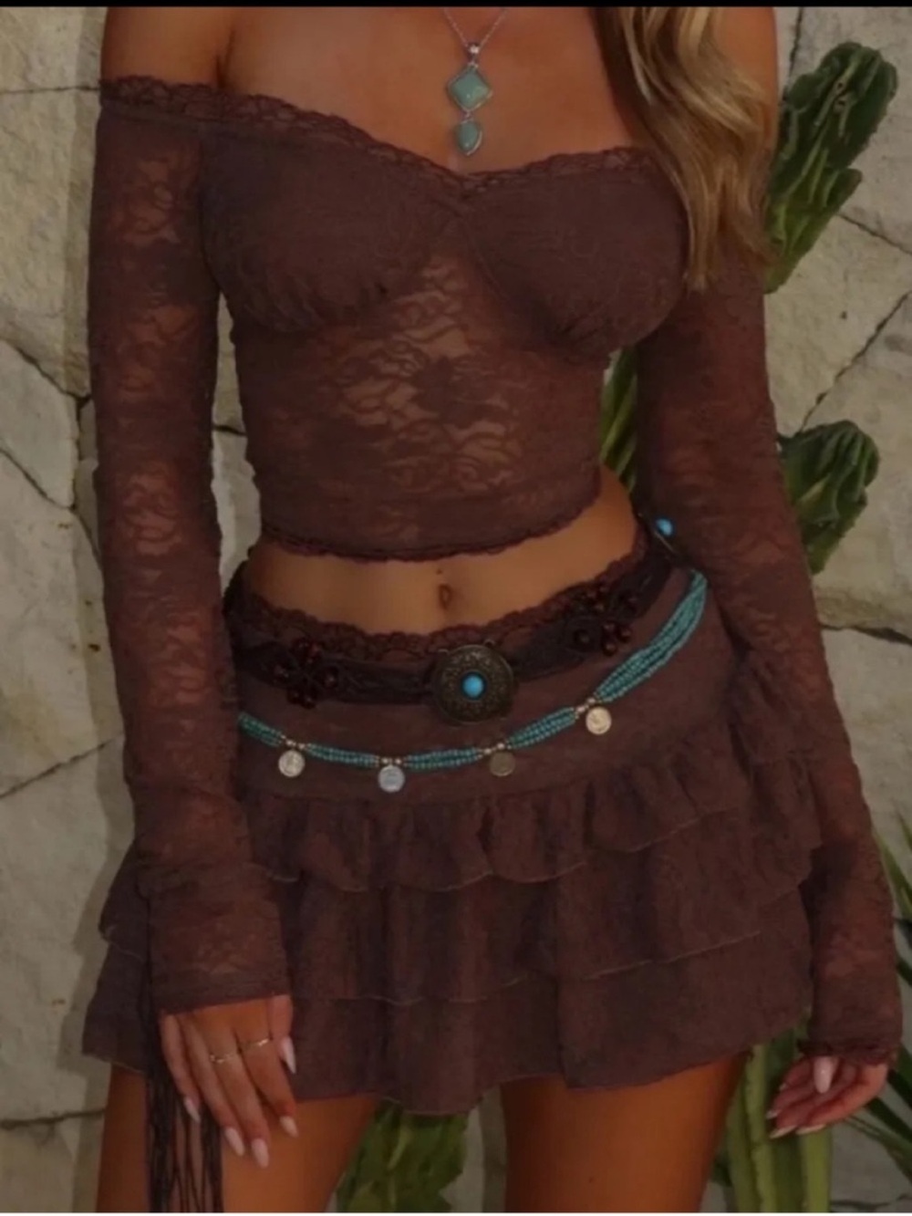 Bohemian Tiered Mini Skirt in Chocolate Brown